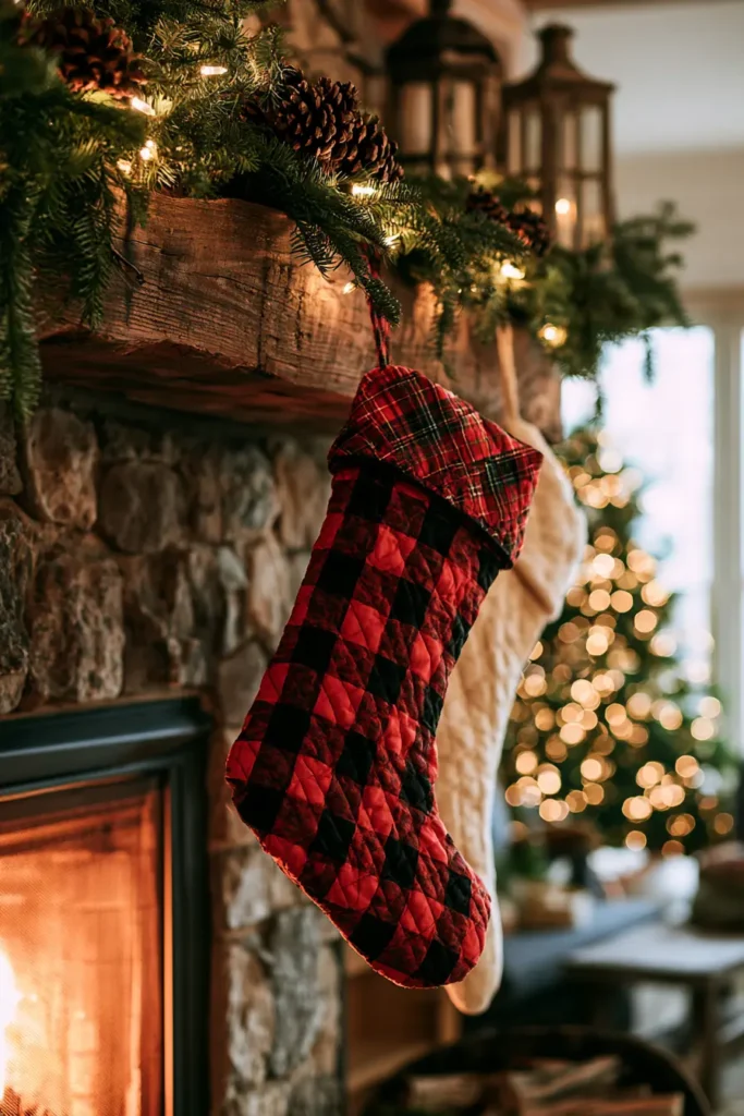 Plaid and Buffalo Check Quilted Christmas Stocking