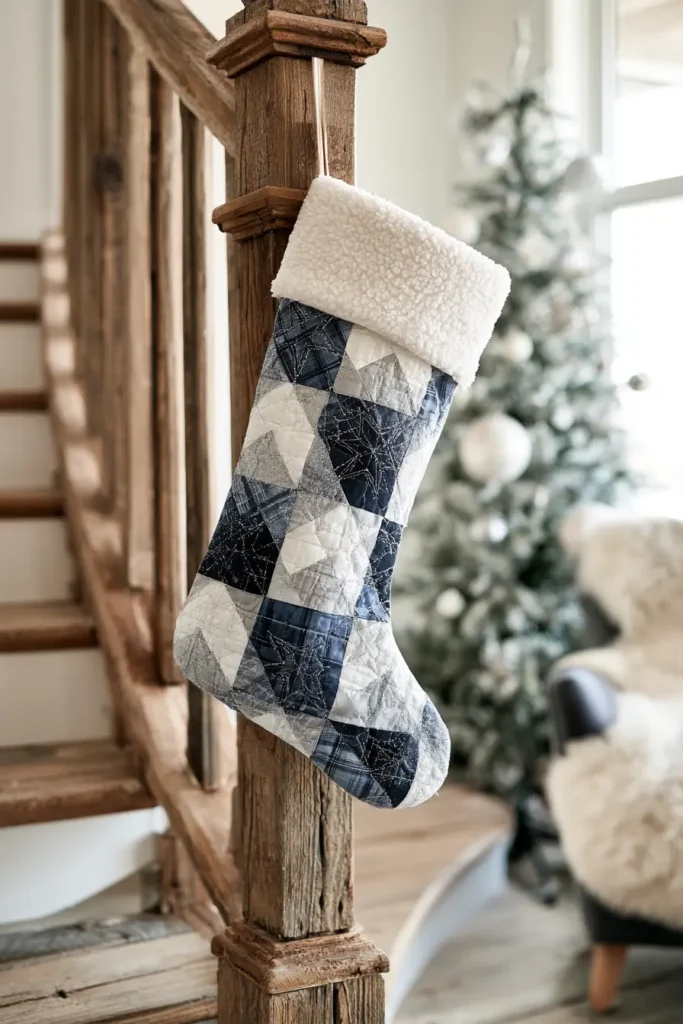 Plaid and Buffalo Check Quilted Christmas Stocking