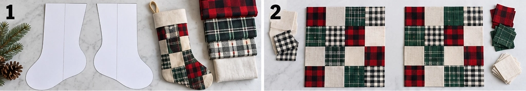 Plaid and Buffalo Check Quilted Christmas Stocking