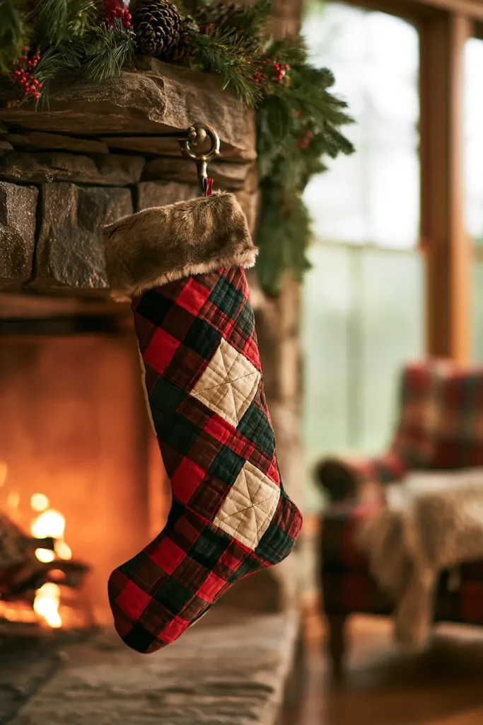 Plaid and Buffalo Check Quilted Christmas Stocking