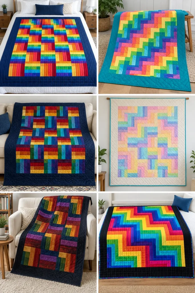 Rainbow Rail Fence Quilt