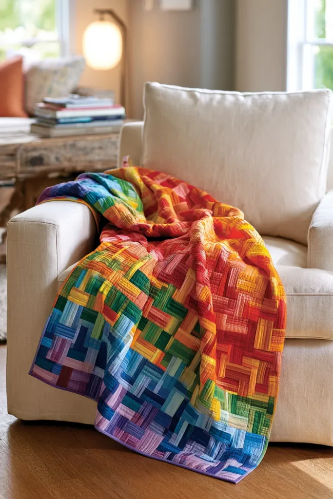 Rainbow Rail Fence Quilt