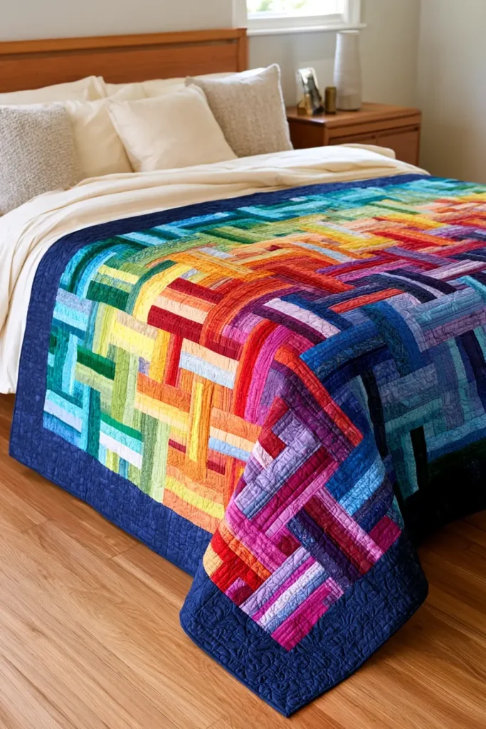 Rainbow Rail Fence Quilt