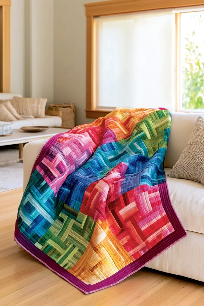 Rainbow Rail Fence Quilt