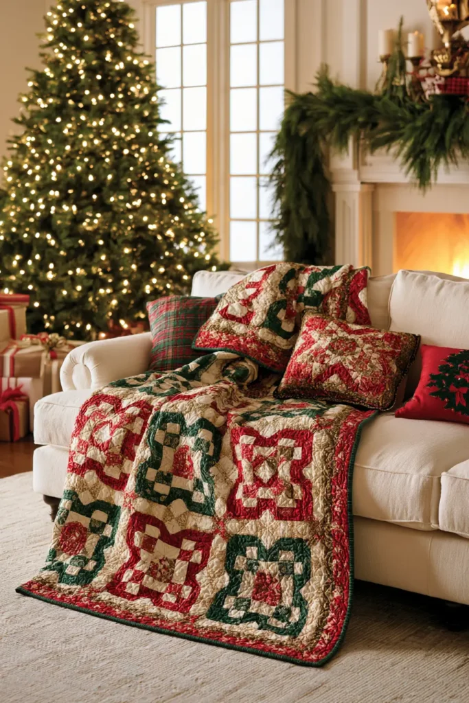 Reversible Quilted Christmas Throw