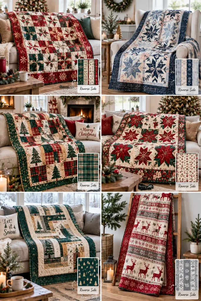 Reversible Quilted Christmas Throw