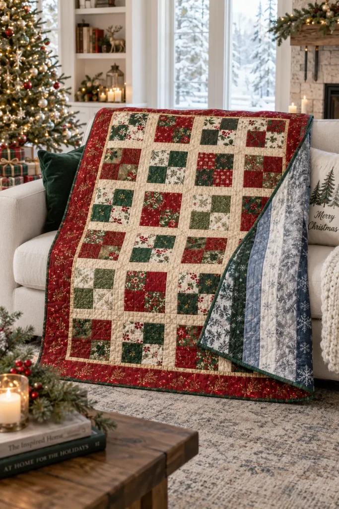 Reversible Quilted Christmas Throw