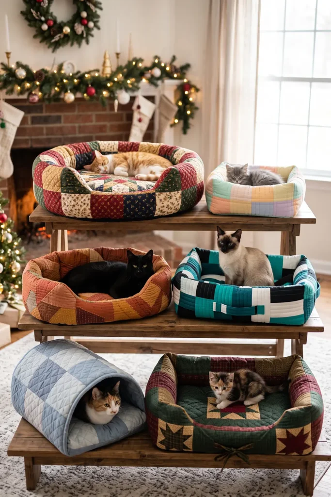 Round Quilted Cat Bed with Raised Sides