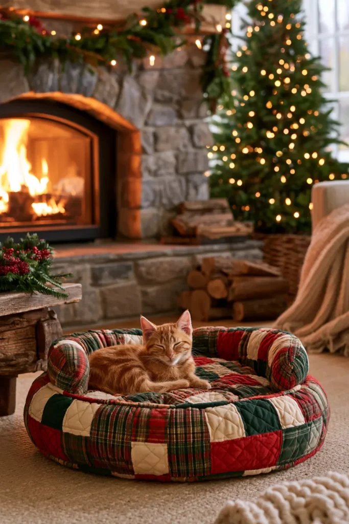 Round Quilted Cat Bed with Raised Sides