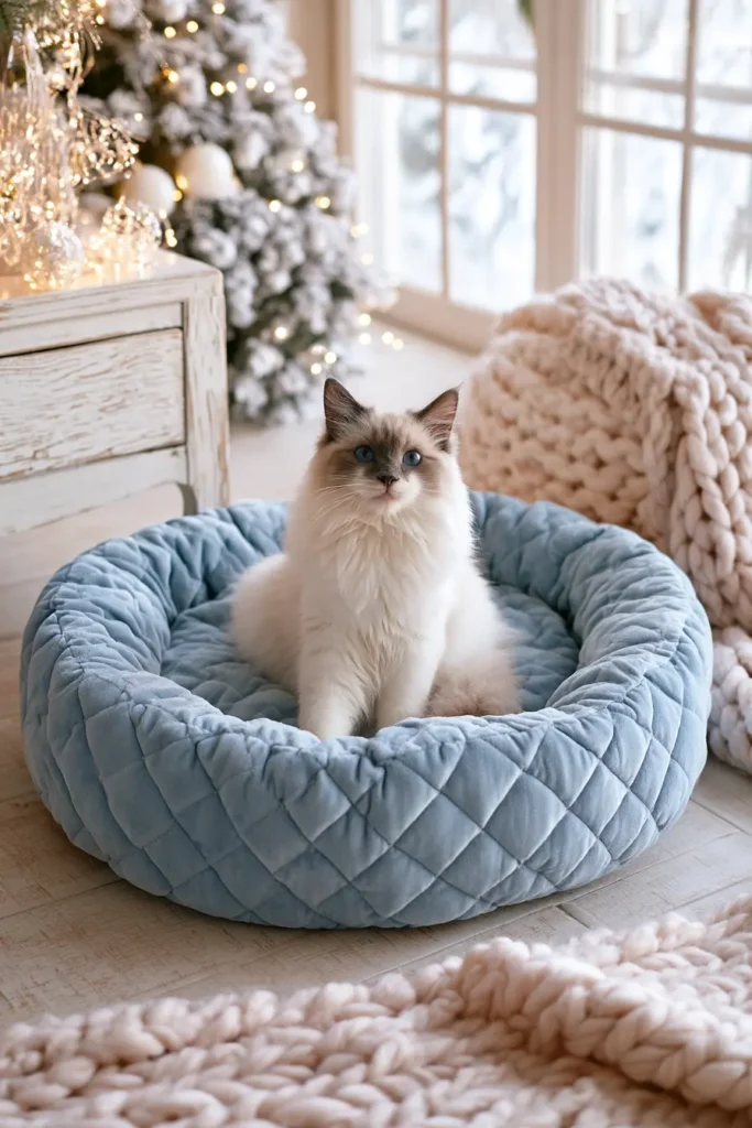 Round Quilted Cat Bed with Raised Sides