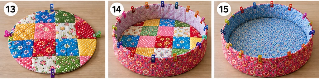 Round Quilted Cat Bed with Raised Sides