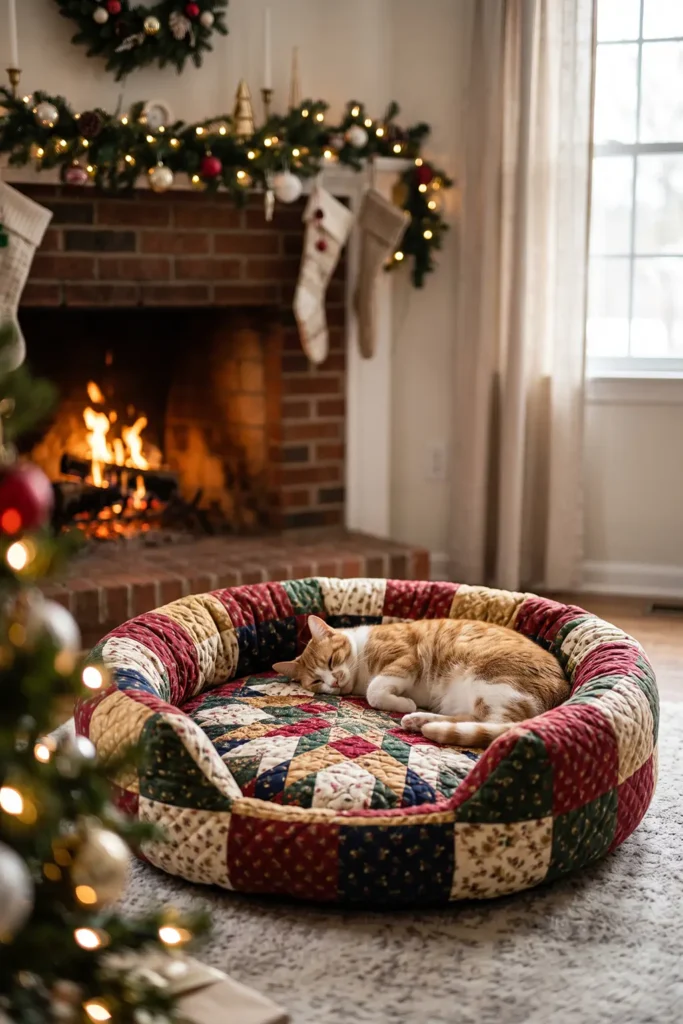 Round Quilted Cat Bed with Raised Sides