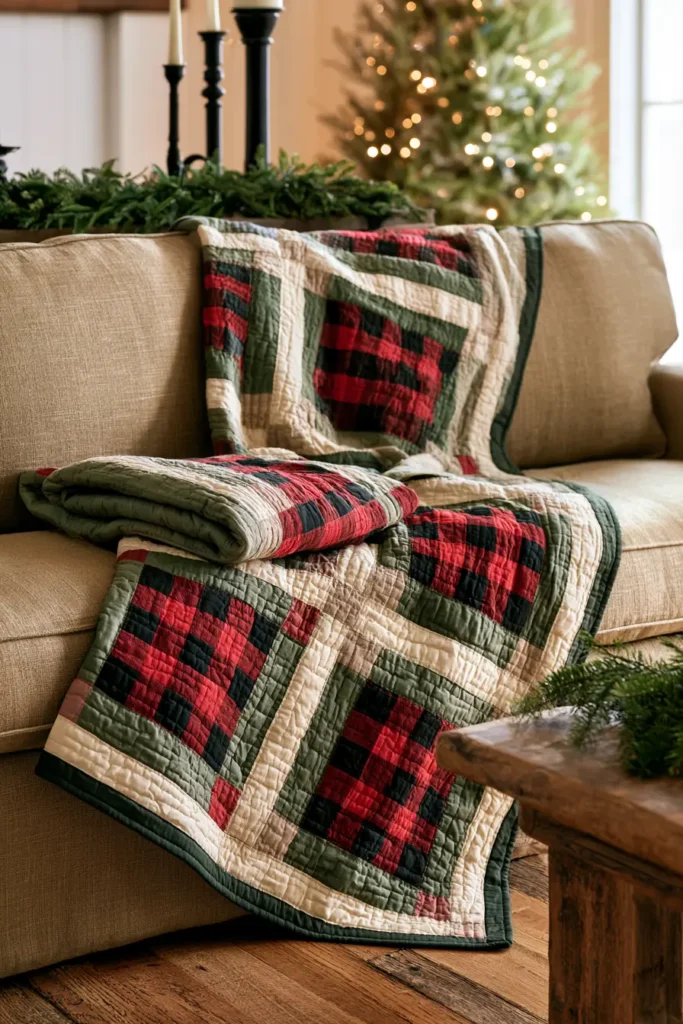 Rustic Farmhouse Quilted Christmas Throw