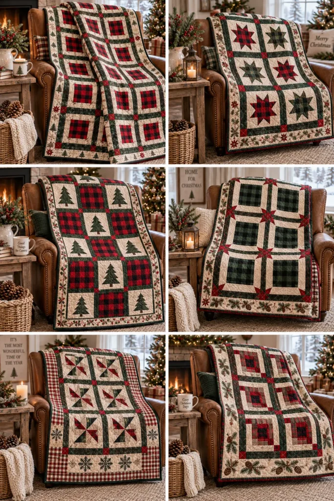Rustic Farmhouse Quilted Christmas Throw