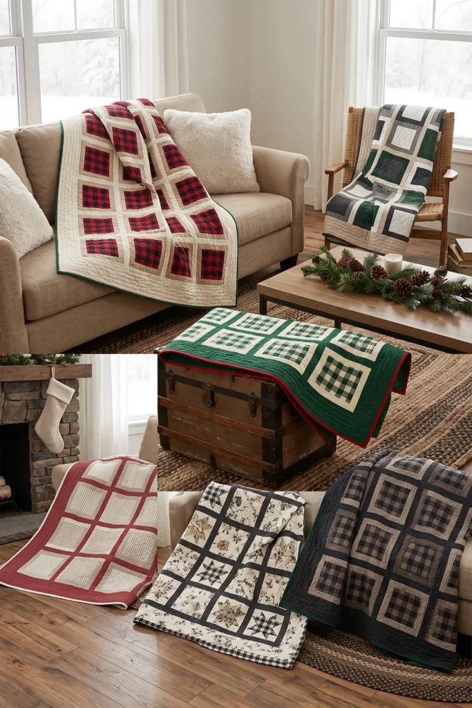 Rustic Farmhouse Quilted Christmas Throw