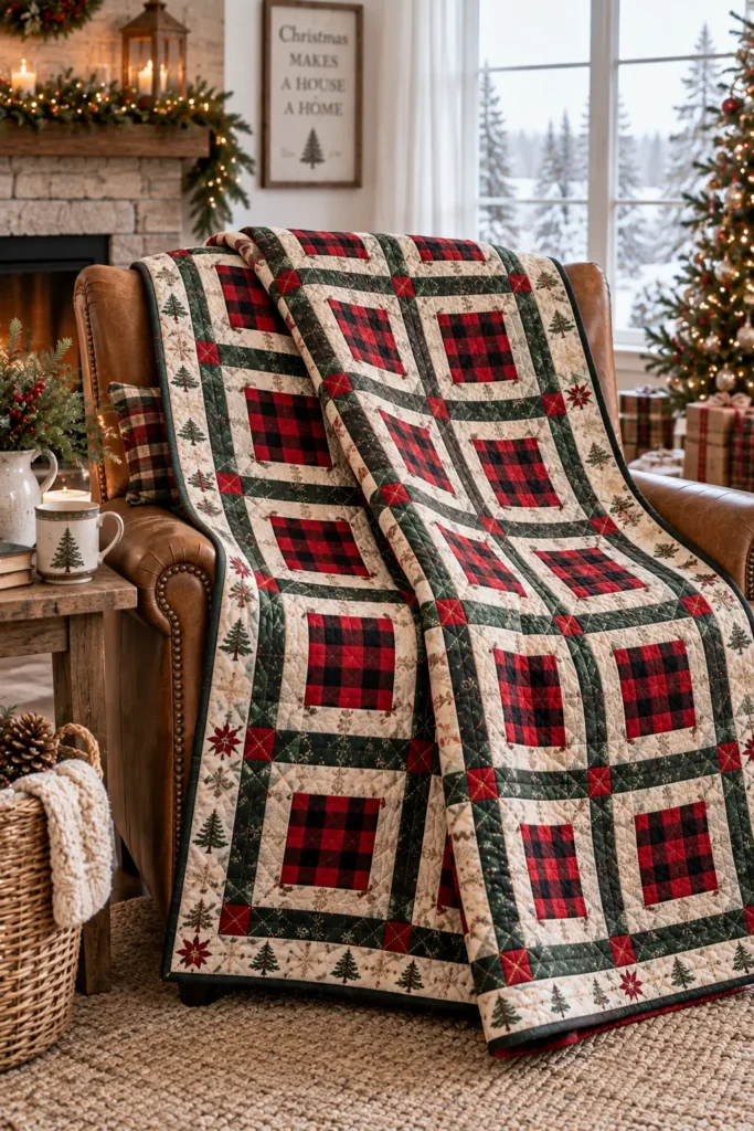 Rustic Farmhouse Quilted Christmas Throw
