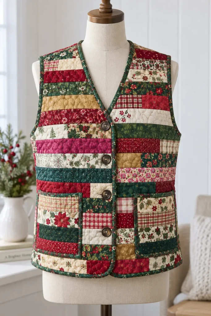 Scrappy Jelly Roll Christmas Quilted Vest