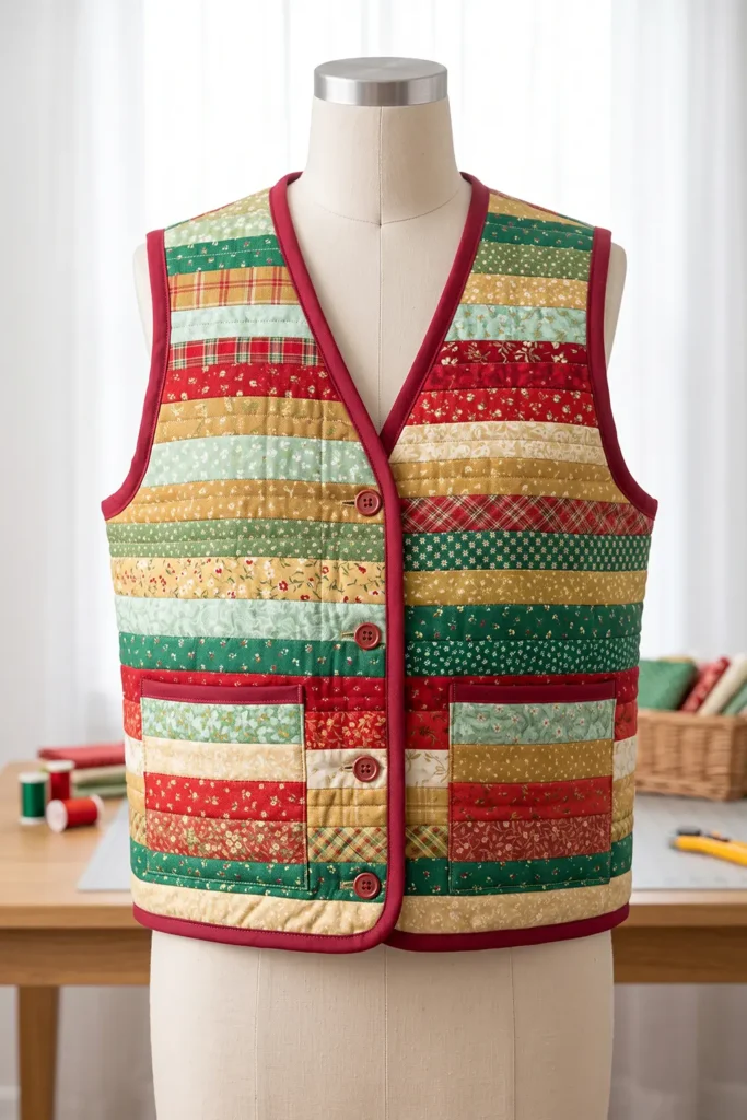 Scrappy Jelly Roll Christmas Quilted Vest