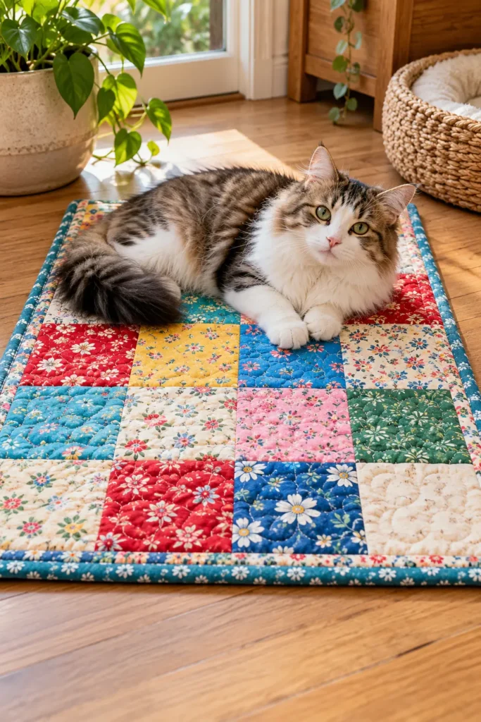 Scrappy Quilted Cat Mat