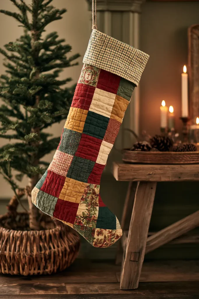 Scrappy Quilted Christmas Stocking