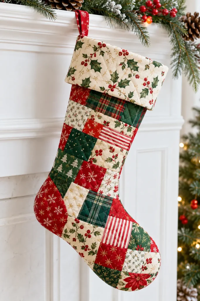 Scrappy Quilted Christmas Stocking