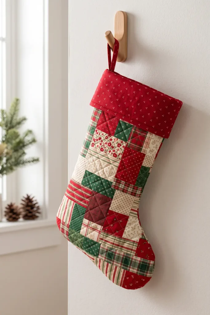 Scrappy Quilted Christmas Stocking