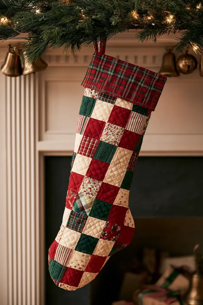 Scrappy Quilted Christmas Stocking