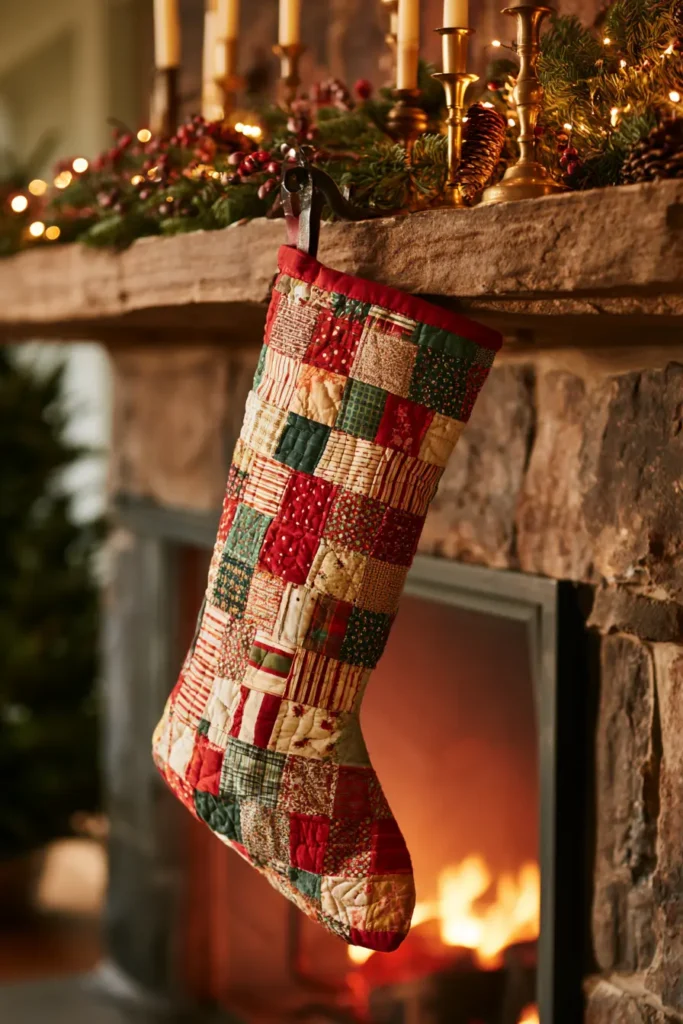 Scrappy Quilted Christmas Stocking