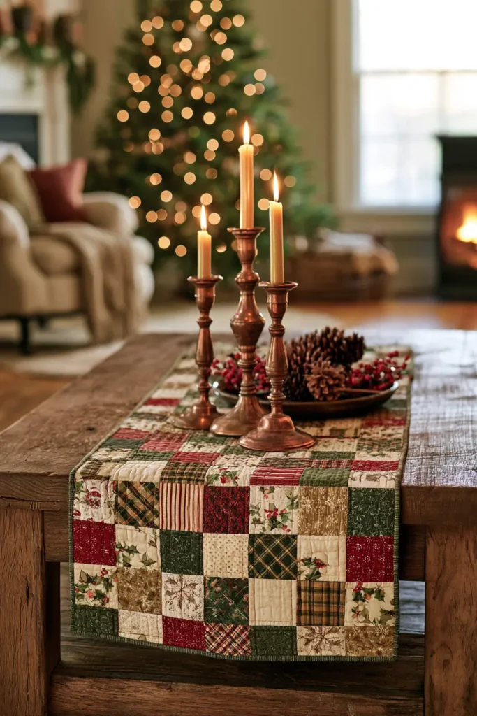Scrappy Quilted Christmas Table Runner