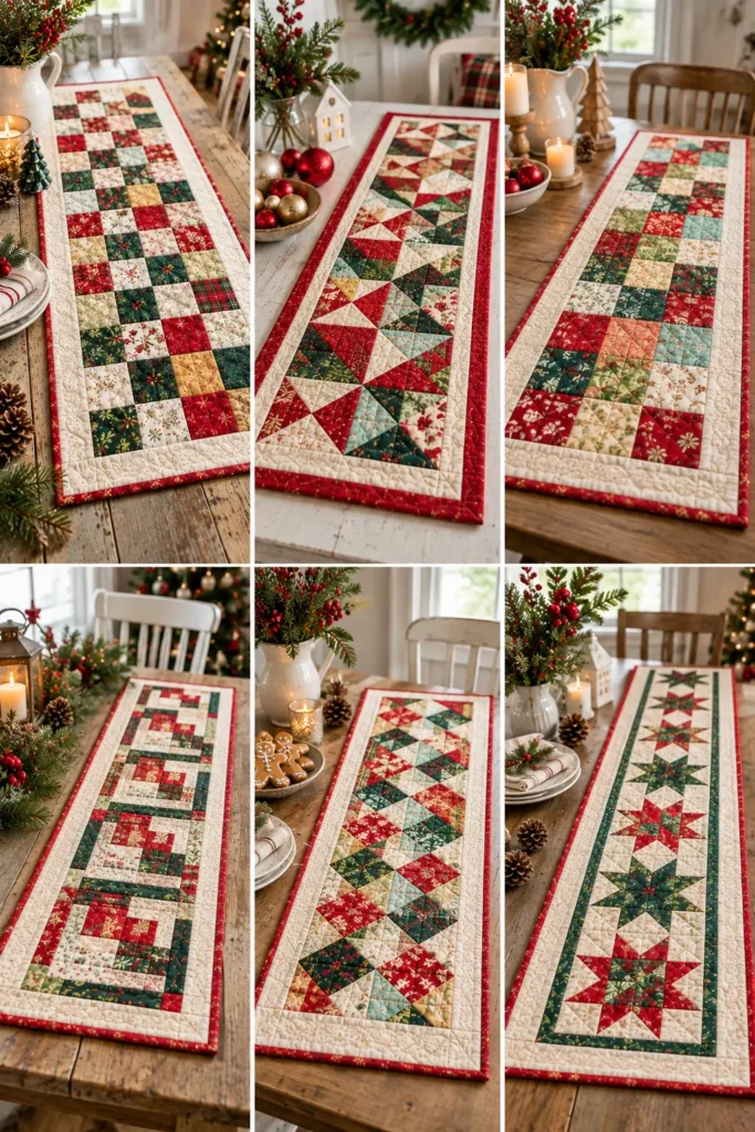 Scrappy Quilted Christmas Table Runner