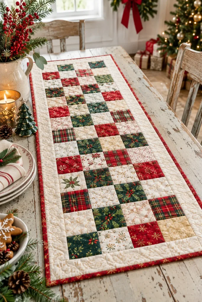Scrappy Quilted Christmas Table Runner