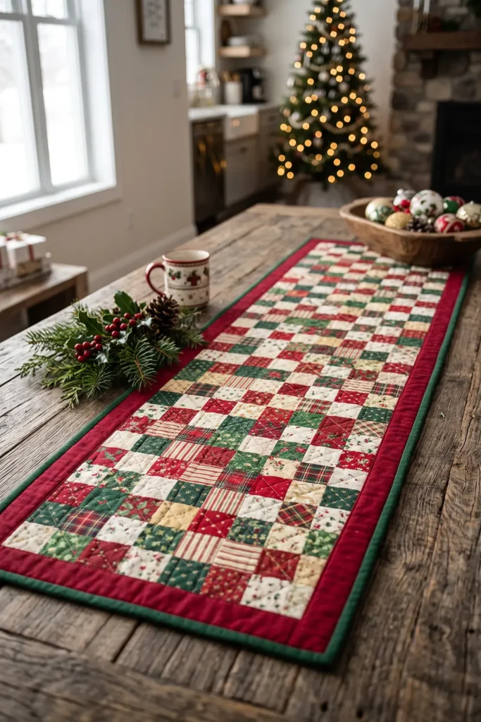 Scrappy Quilted Christmas Table Runner