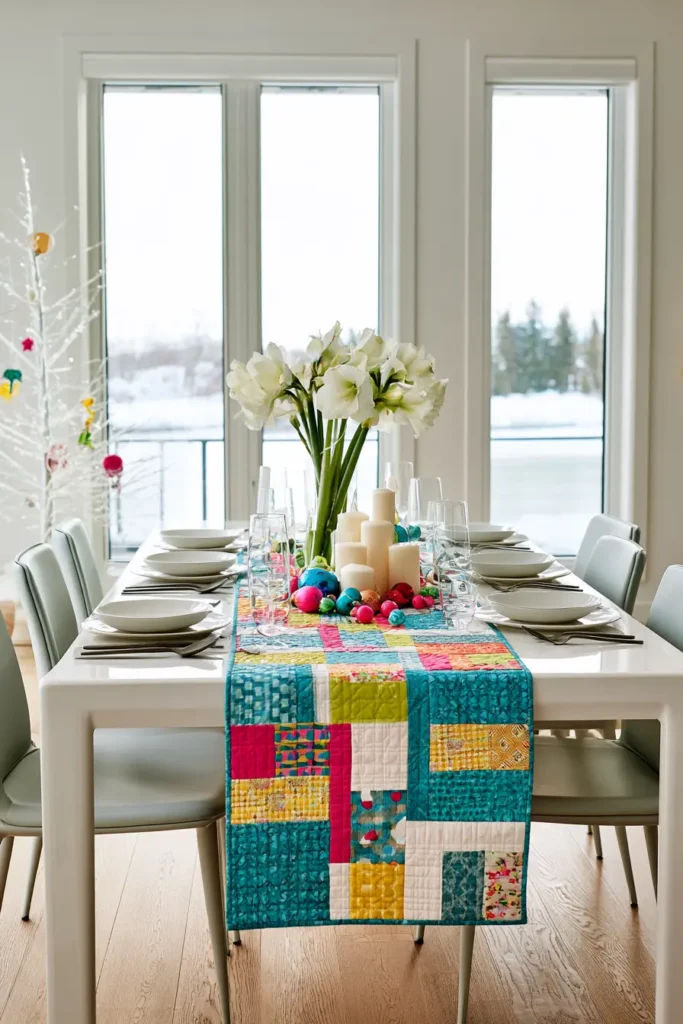 Scrappy Quilted Christmas Table Runner