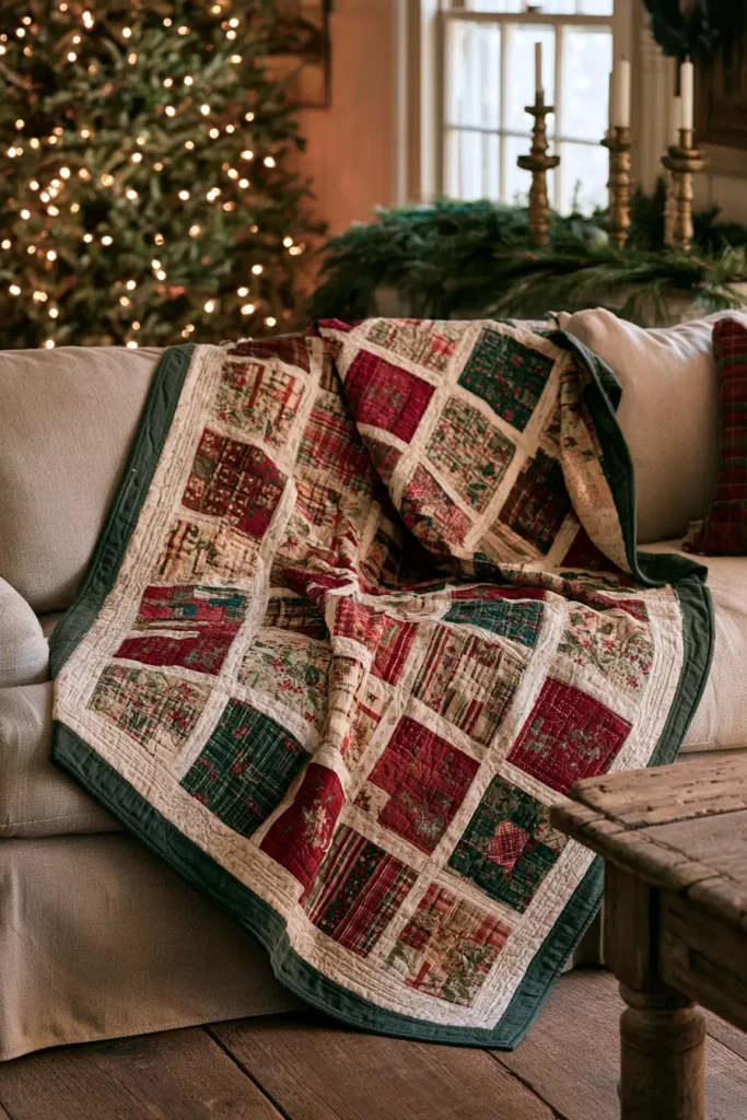 Scrappy Quilted Christmas Throw