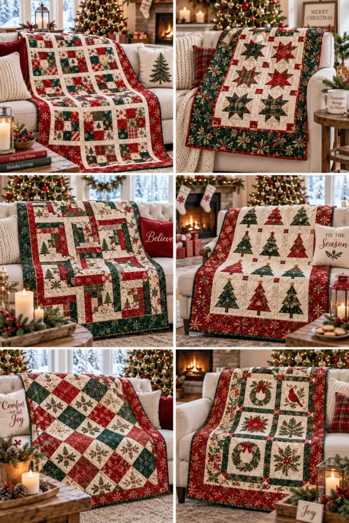 Scrappy Quilted Christmas Throw
