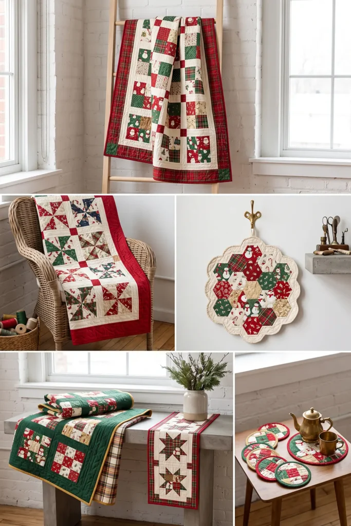 Scrappy Quilted Christmas Throw