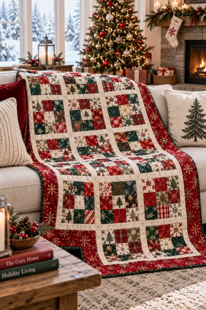 Scrappy Quilted Christmas Throw