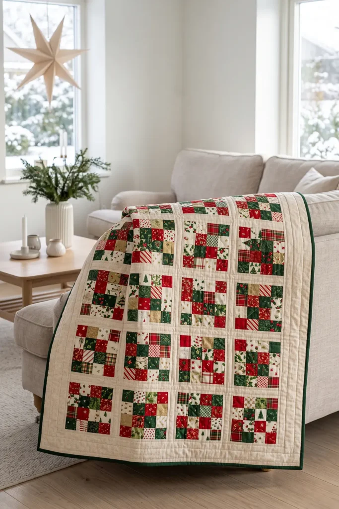 Scrappy Quilted Christmas Throw