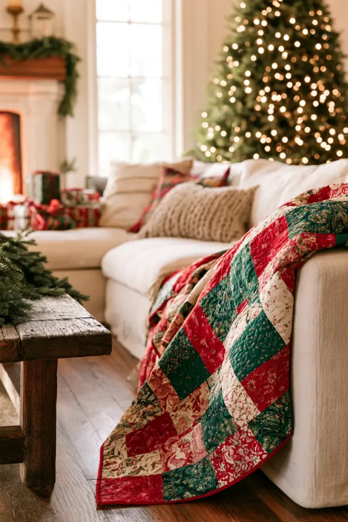 Scrappy Quilted Christmas Throw