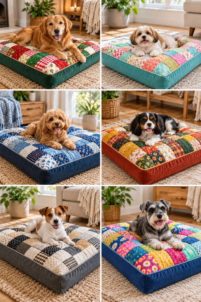 Scrappy Quilted Dog Bed