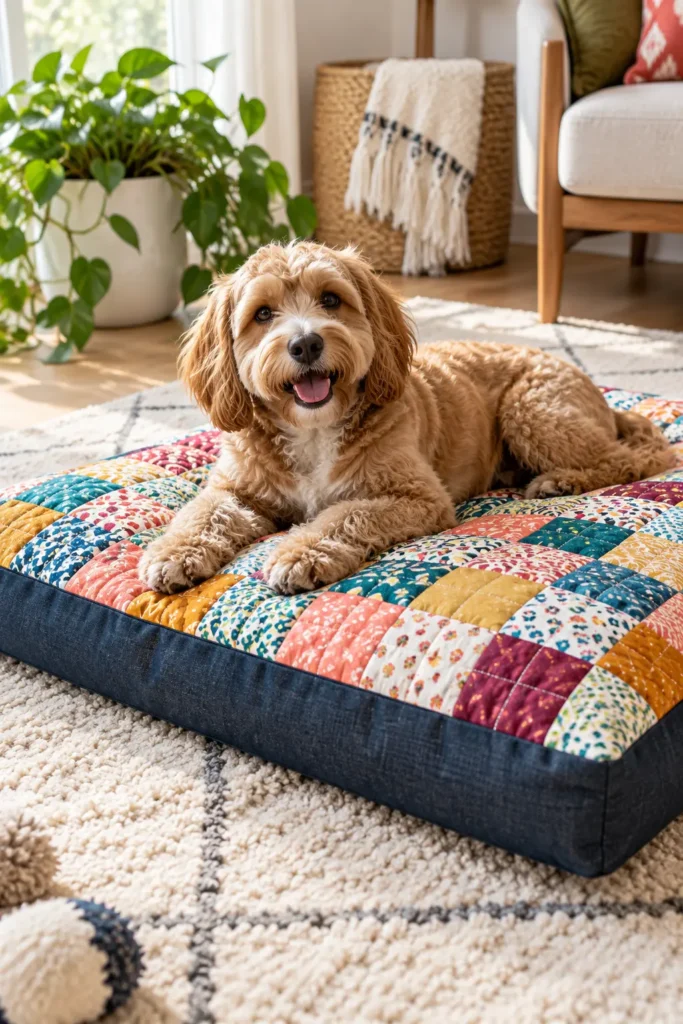 Scrappy Quilted Dog Bed