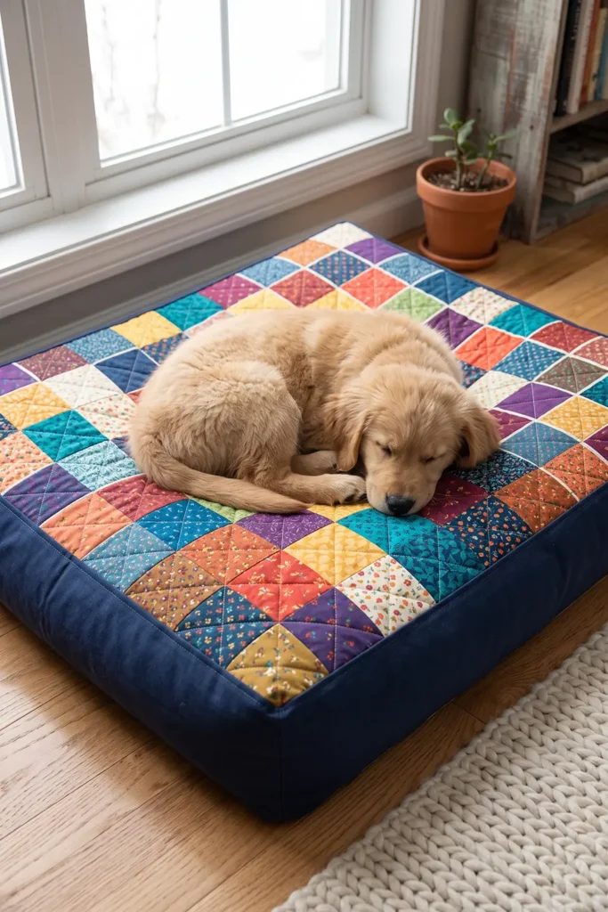 Scrappy Quilted Dog Bed