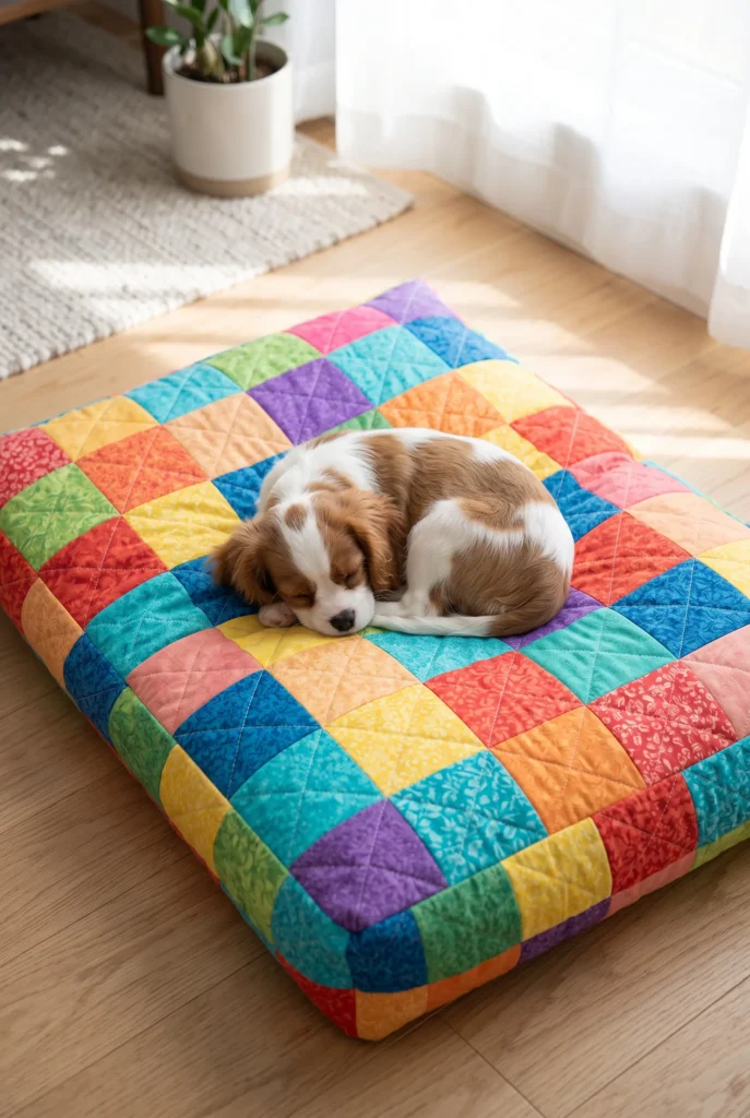 Simple Patchwork Quilted Dog Bed