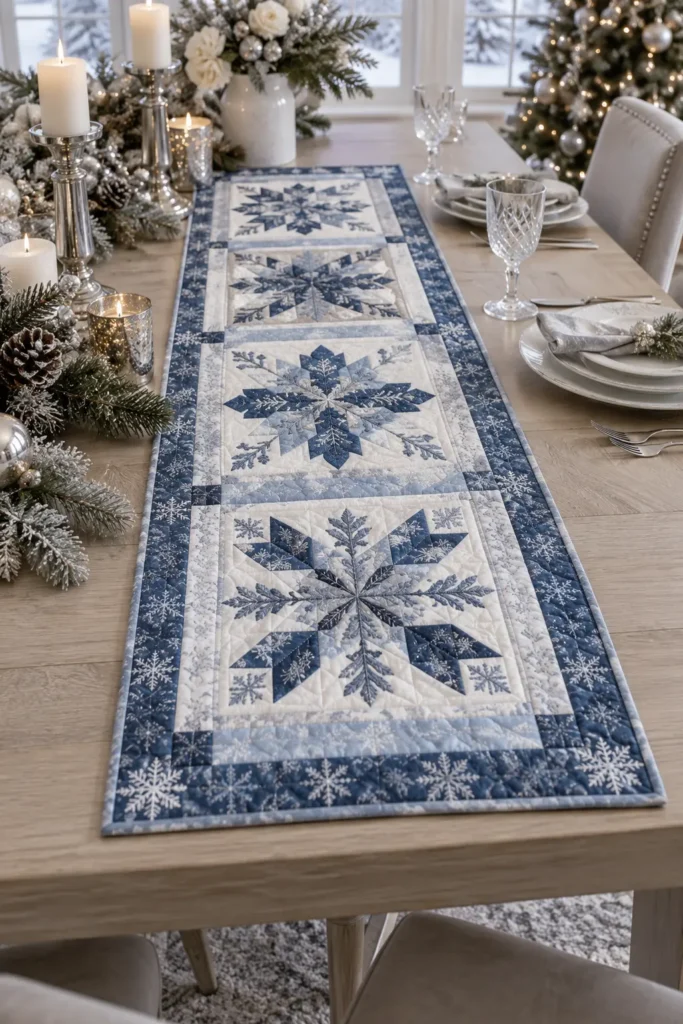 Snowflake Quilted Christmas Table Runner