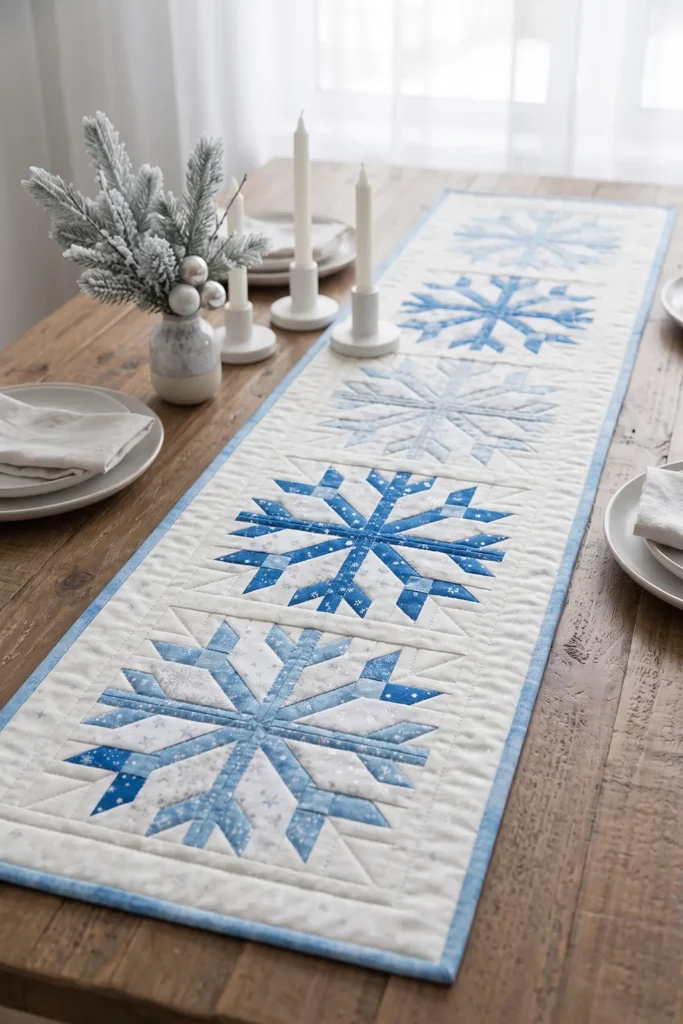 Snowflake Quilted Christmas Table Runner
