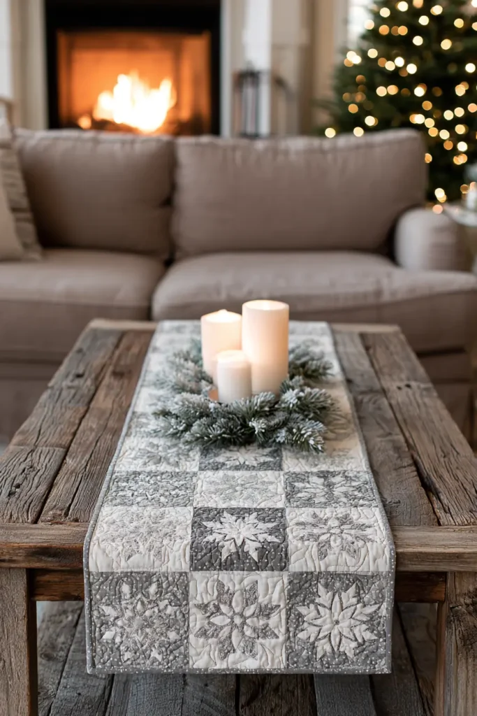 Snowflake Quilted Christmas Table Runner