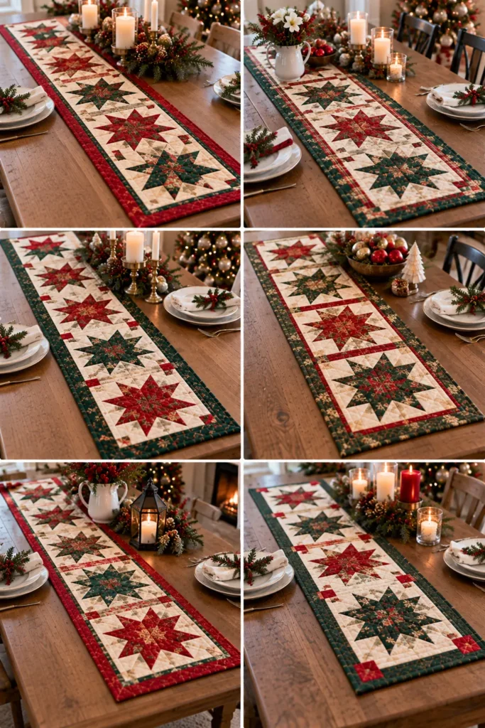 Star Block Quilted Christmas Table Runner
