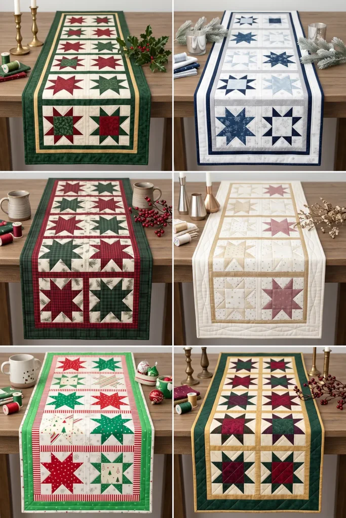 Star Block Quilted Christmas Table Runner