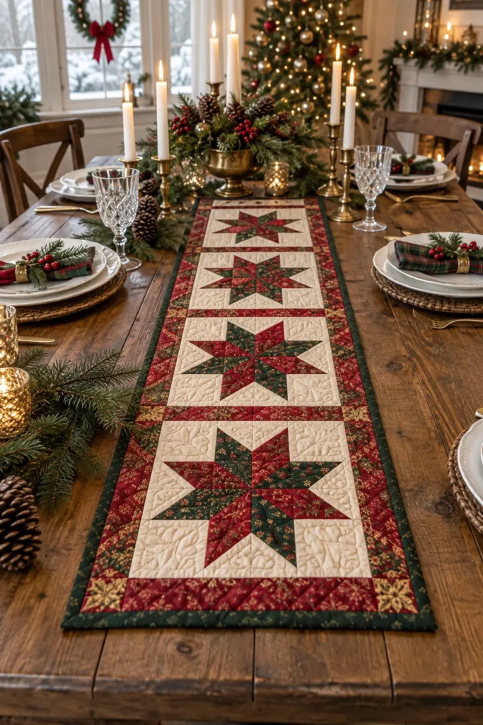 Star Block Quilted Christmas Table Runner