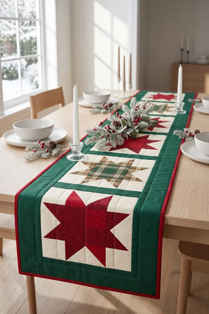 Star Block Quilted Christmas Table Runner